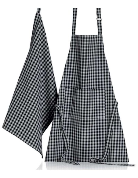 KITCHEN APRON WINKLER BILLIE NOIR GRIS 80x85 100% COTTON