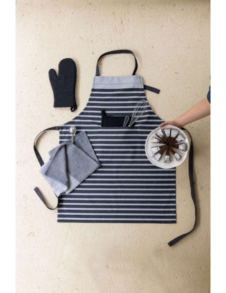 KITCHEN APRON WINKLER TILIO NOIR GRIS 72x90 80%RECYCLED COTTON 20%POLYESTER