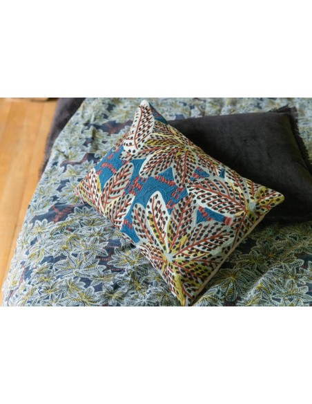 HANDMADE CUSHION VIVARAISE ARIANE PETROLE 30x50 100% VELVET COTTON