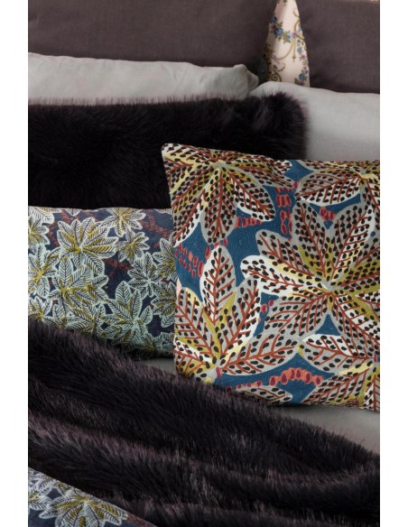 HANDMADE CUSHION VIVARAISE ARIANE PETROLE 45x45 100% VELVET COTTON