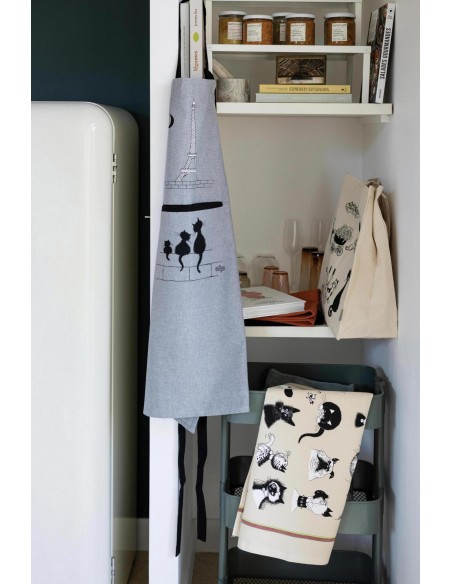 KITCHEN APRON WINKLER DUBOUT CHATS TOUR EIFFEL GRIS 72x85 100% RECYCLED COTTON