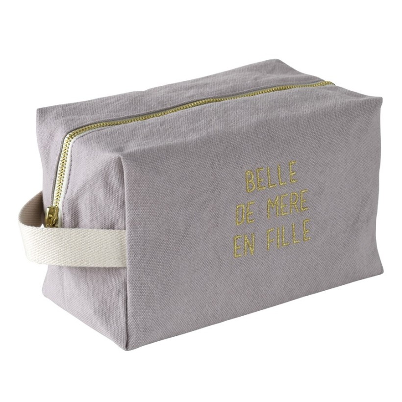 TOILETRY BAG LA CERISE CUBE BELLE DE MERE EN FILLE POIVRE ROSE BRODE 22x14 ORGANIC COTTON