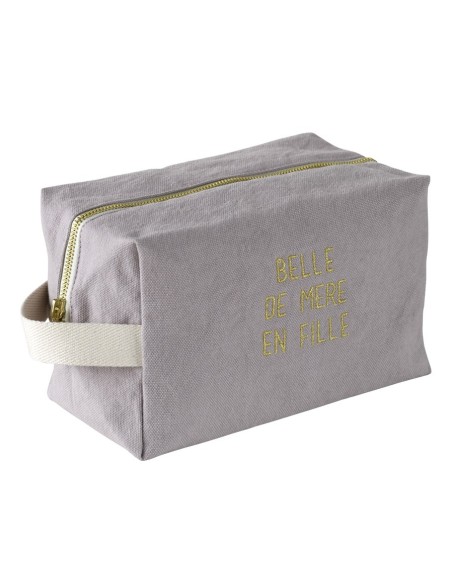 TOILETRY BAG LA CERISE CUBE BELLE DE MERE EN FILLE POIVRE ROSE BRODE 22x14 ORGANIC COTTON