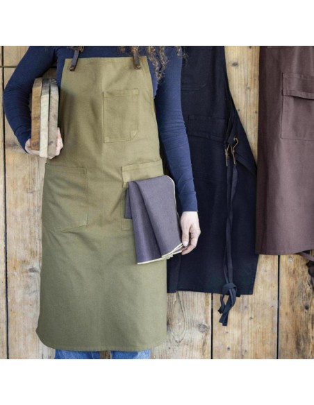 KITCHEN APRON LEO KAKI 70X90 100% RECYCLED COTTON