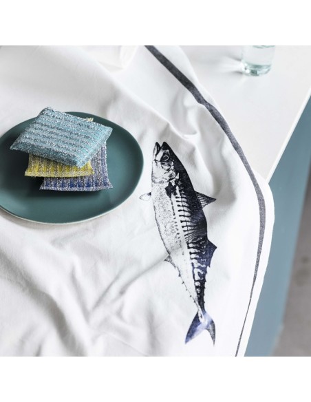 KITCHEN TOWEL LA CERISE MAQUEREAU BRIGHT BLUE 50X70 100% ORGANIC COTTON