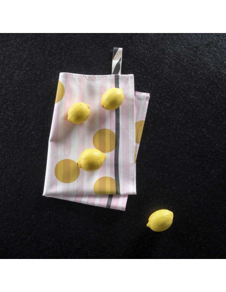 KITCHEN TOWEL LA CERISE RAYE CITRON JAUNE 100% ORGANIC COTTON