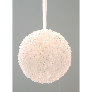 GLITTERED CHRISTAMAS BALL 27108 10CM WHITE GLASS