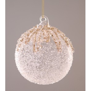 CHRISTAMAS BALL 28717 10CM  WHITE- GOLD GLITTER GLASS