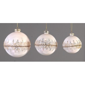 CHRISTAMAS BALL 14113 10CM WHITE GOLD GLASS