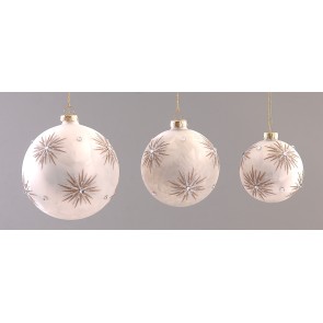 CHRISTMAS BALL 19712 10CM WHITE SILVER GLASS